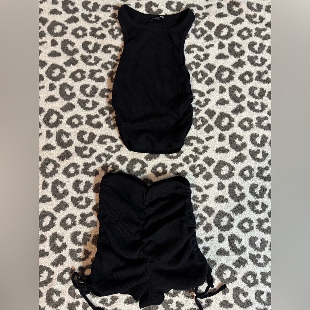 Black Ruched Top and Short Set